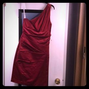 Asymmetrical mid length dress in cranberry